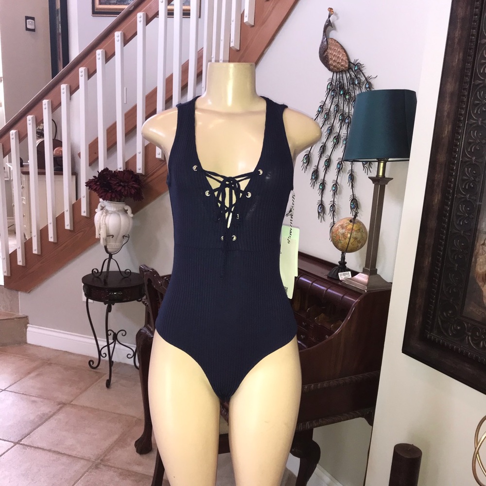 Navy lace up bodysuit. New with tags.